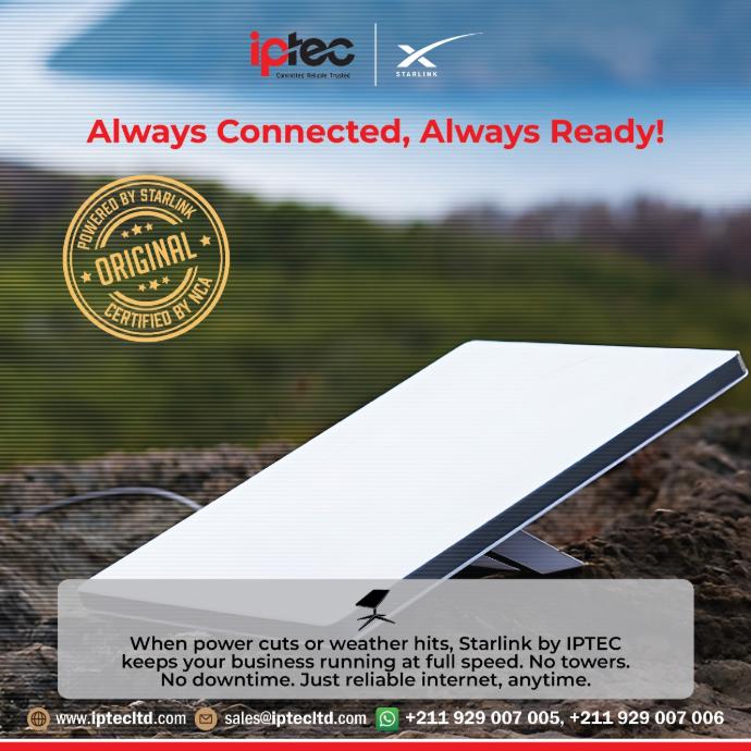 Starlink satellite dish installation in Juba, South Sudan by IPTEC